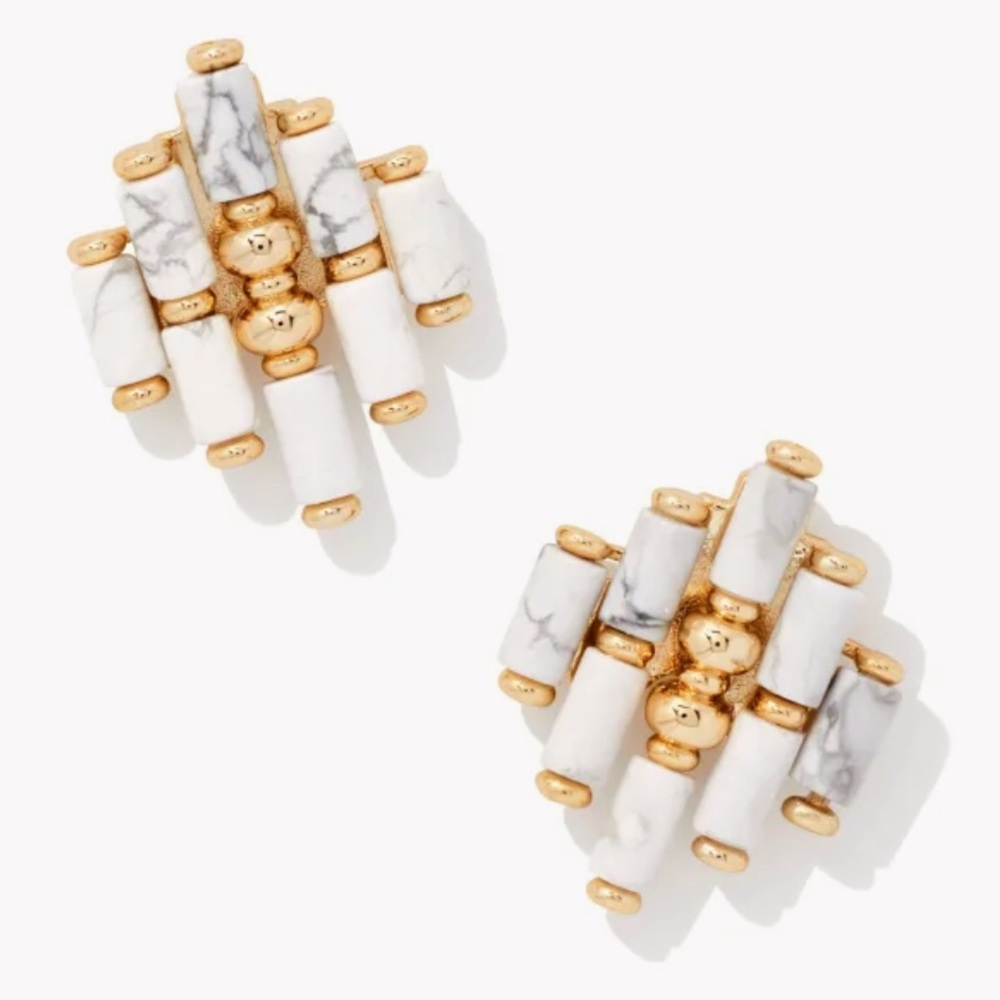 Kendra Scott Yellow Rose Statement Stud Earrings Ember Gold White Magnesite